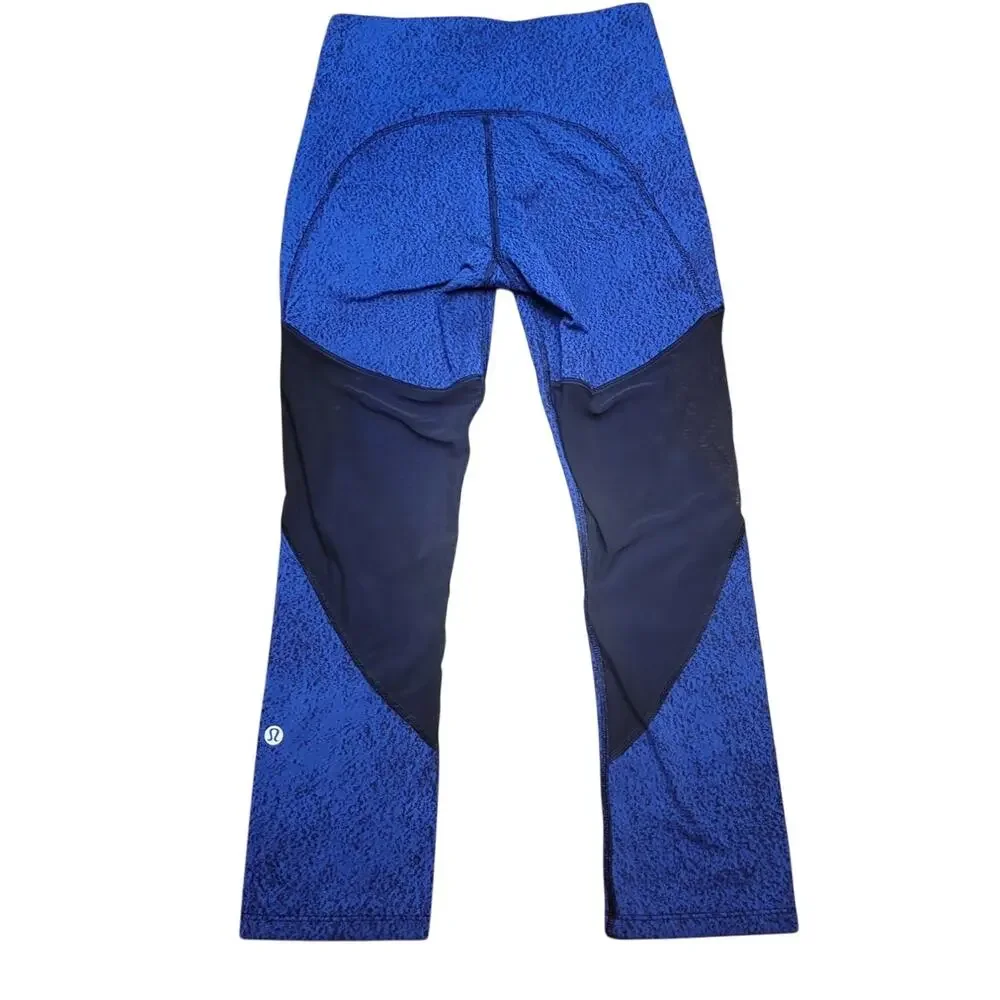 Lululemon Rush Hour 21 Crop Leggings Sapphire Blue Black Spray Jacquard Mesh 4